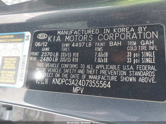 Aukcja sprzedaży 2013 Kia Sportage Ex, vin: KNDPC3A24D7355564, numer aukcji: 45316254