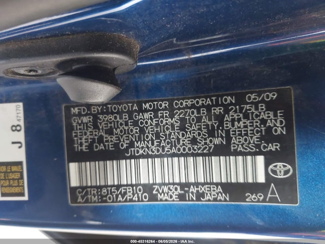 Aukcja sprzedaży 2010 Toyota Prius Iii, vin: JTDKN3DU5A0003227, numer aukcji: 45316264