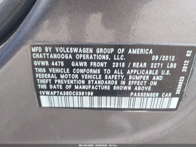 Продаж на аукціоні авто 2019 Volkswagen Passat 2.0t Wolfsburg Edition, vin: 1VWLA7A34KC003736, номер лоту: 45316266