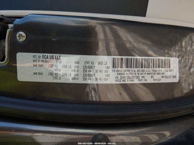 Продаж на аукціоні авто 2018 Chrysler Pacifica Touring L, vin: 2C4RC1BG8JR217222, номер лоту: 45316286