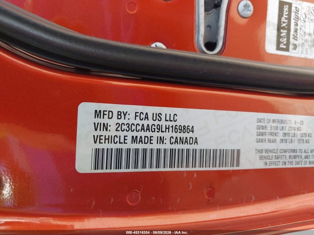 Продажа на аукционе авто 2020 Chrysler 300 Touring L, vin: 2C3CCAAG9LH169864, номер лота: 45316304