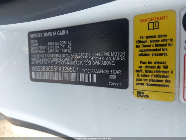 Продажа на аукционе авто 2015 Bmw M4, vin: WBS3R9C55FK329507, номер лота: 45316312