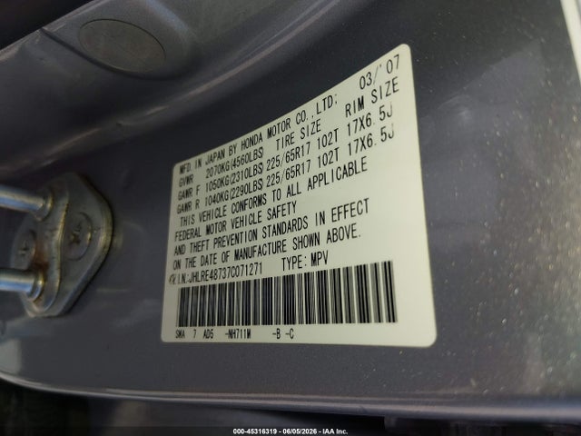 Aukcja sprzedaży 2007 Honda Cr-v Ex-l, vin: JHLRE48737C071271, numer aukcji: 45316319