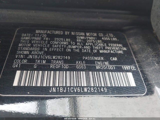 JN1BJ1CV6LW282149 Nissan Rogue Sport S Fwd Xtronic Cvt