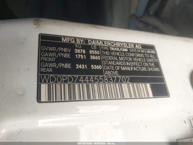 Aukcja sprzedaży 2005 Dodge Sprinter Van 2500 Shc, vin: WD0PD744455837702, numer aukcji: 45316385
