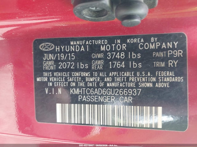 Aukcja sprzedaży 2016 Hyundai Veloster, vin: KMHTC6AD6GU266937, numer aukcji: 45316447