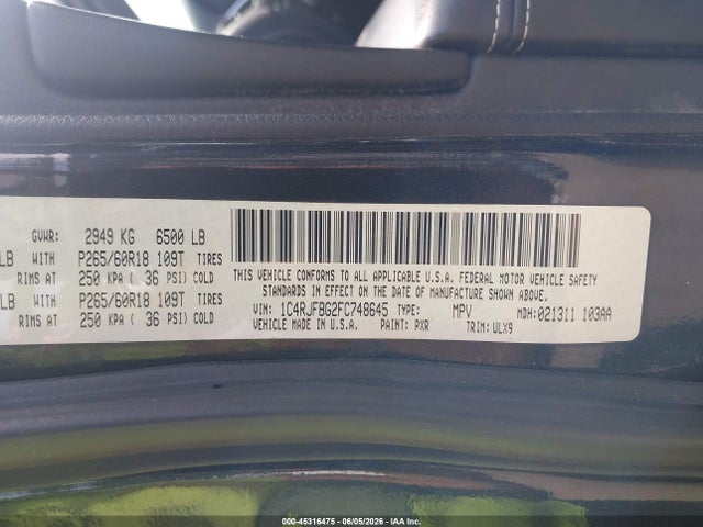 Jeep Grand Cherokee Limited 2015 1C4RJFBG2FC748645 Image 9