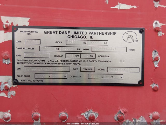 Great Dane Trailers Unknown 2016 1GRAA7220GB701022 Image 9