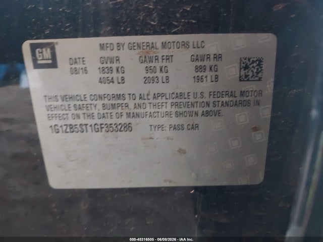 1G1ZB5ST1GF353286 Chevrolet MALIBU LS