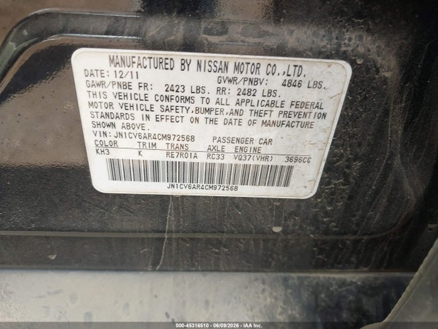 Продажа на аукционе авто 2012 Infiniti G37x, vin: JN1CV6AR4CM972568, номер лота: 45316510