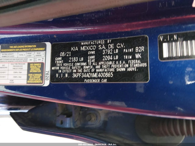 45316558 :رقم المزاد ، 3KPF34ADXME400865 vin ، 2021 Kia Forte Gt-line مزاد بيع