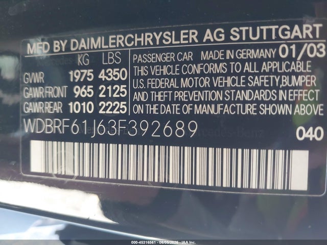 Продажа на аукционе авто 2003 Mercedes-benz C 240, vin: WDBRF61J63F392689, номер лота: 45316561