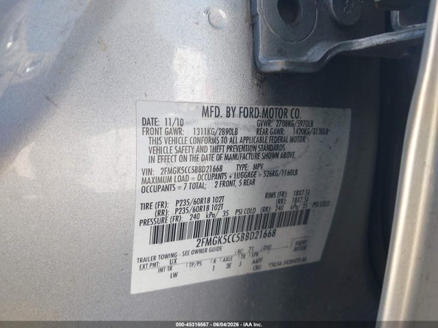 Aukcja sprzedaży 2011 Ford Flex Sel, vin: 2FMGK5CC5BBD21668, numer aukcji: 45316567