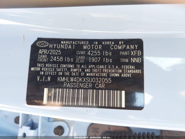 45316578 :رقم المزاد ، KMHLW4DKXSU032055 vin ، 2025 Hyundai Elantra N مزاد بيع