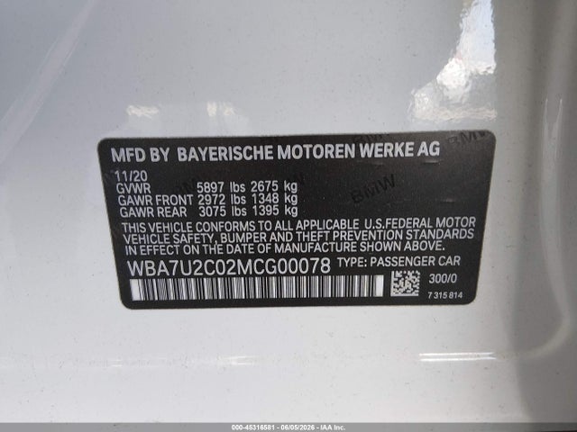 BMW 750i Xdrive 2021 WBA7U2C02MCG00078 Image 9