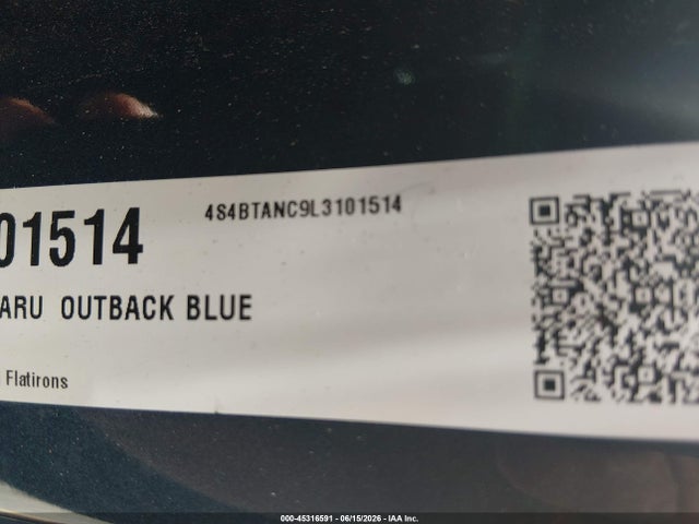 45316591 :رقم المزاد ، 4S4BTANC9L3101514 vin ، 2020 Subaru Outback Limited مزاد بيع