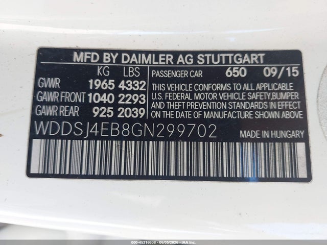 Продаж на аукціоні авто 2016 Mercedes-benz Cla 250, vin: WDDSJ4EB8GN299702, номер лоту: 45316608