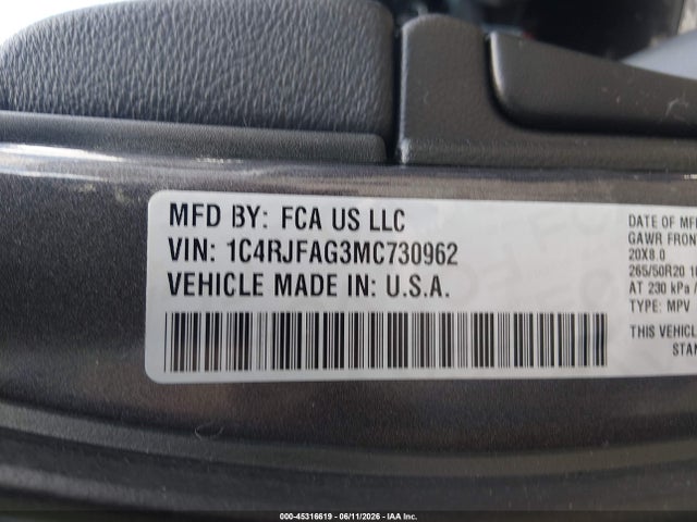 Продаж на аукціоні авто 2021 Jeep Grand Cherokee Laredo X 4x4, vin: 1C4RJFAG3MC730962, номер лоту: 45316619