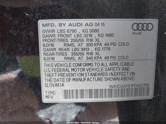 Продажа на аукционе авто 2015 Audi Q7 3.0t Premium, vin: WA1CGAFE1FD022795, номер лота: 45316620