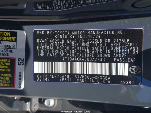 Toyota CAMRY XLE 2025 4T1DAACK4SU072733 Image 9
