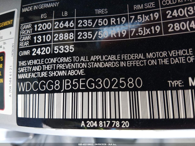 WDCGG8JB5EG302580 Mercedes-Benz Glk 350 4matic