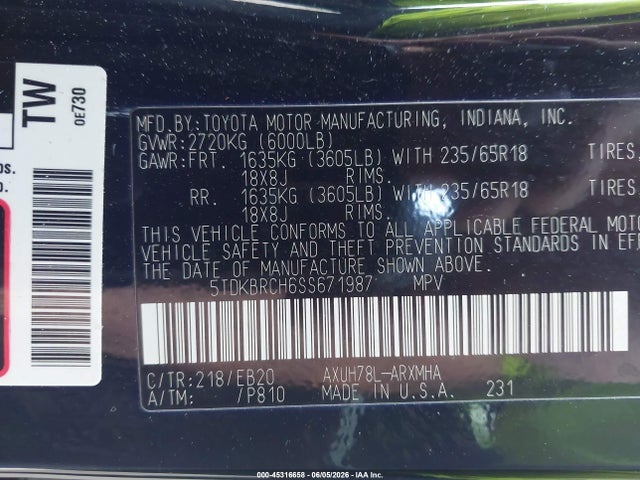 Продажа на аукционе авто 2025 Toyota Highlander Hybrid Xle, vin: 5TDKBRCH6SS671987, номер лота: 45316658