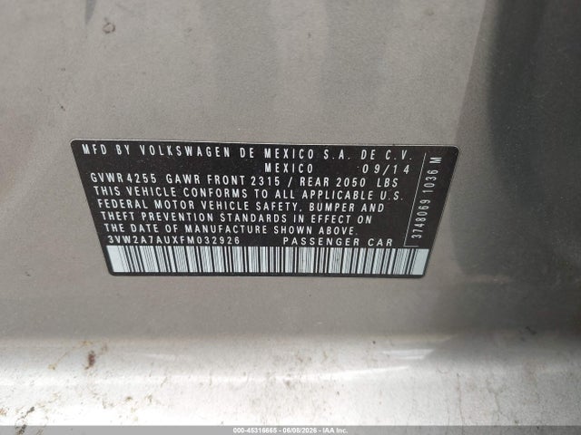 2015 Volkswagen Golf Tdi Se 4-door მანქანა იყიდება აუქციონზე, vin: 3VW2A7AUXFM032926, აუქციონის ნომერი: 45316665