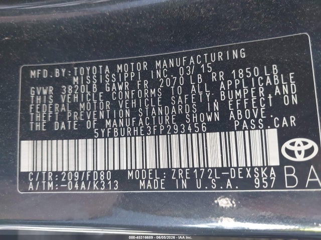 Toyota Corolla S Plus 2015 5YFBURHE3FP293456 Image 9