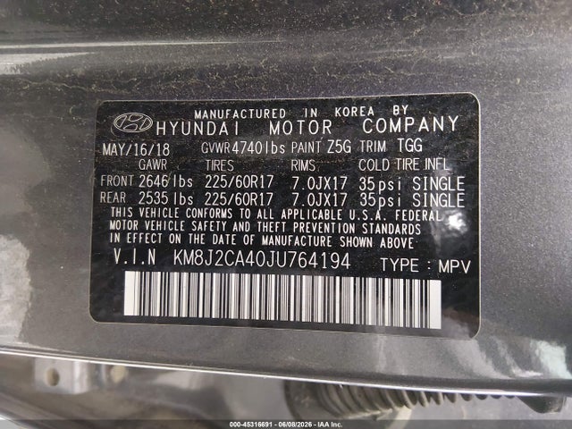 Hyundai TUCSON SE 2018 KM8J2CA40JU764194 Image 9
