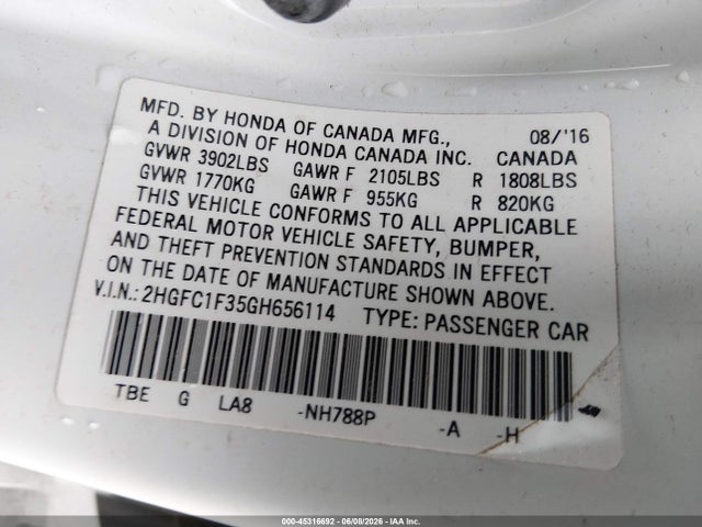 Honda Civic Ex-t 2016 2HGFC1F35GH656114 Image 9