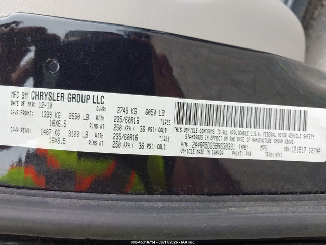 Продаж на аукціоні авто 2011 Chrysler Town & Country Touring, vin: 2A4RR5DG5BR638331, номер лоту: 45316714