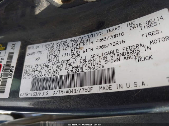 Toyota Tacoma Base V6 2014 5TFLU4ENXEX107231 Image 9