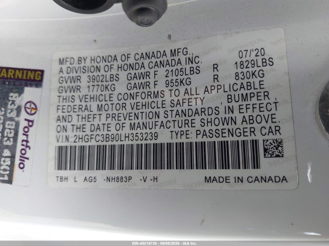 Honda Civic Touring 2020 2HGFC3B90LH353239 Image 9