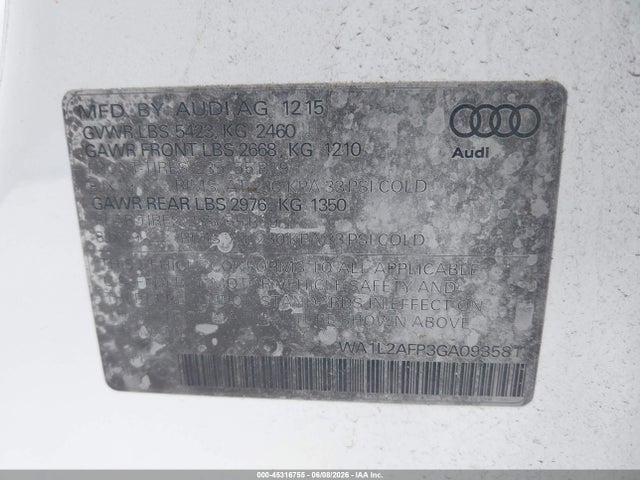 Aukcja sprzedaży 2016 Audi Q5 2.0t Premium, vin: WA1L2AFP3GA093581, numer aukcji: 45316755