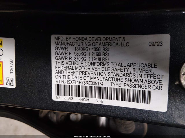 Honda Civic Ex-l 2024 19XFL1H75RE005174 Image 9