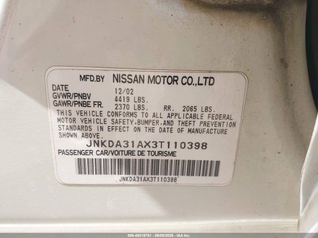Продажа на аукционе авто 2003 Infiniti I35 Luxury, vin: JNKDA31AX3T110398, номер лота: 45316781