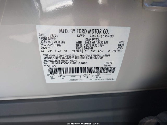 5LM5J7WC9NGL01600 Lincoln Aviator Reserve
