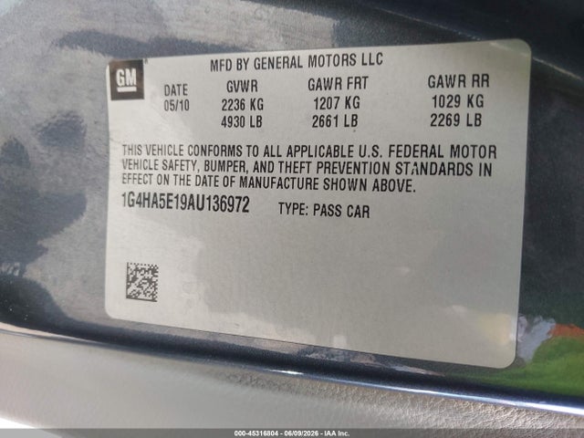 45316804 :رقم المزاد ، 1G4HA5E19AU136972 vin ، 2010 Buick Lucerne Cx مزاد بيع
