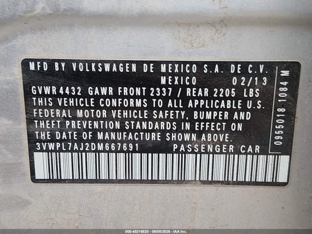 Aukcja sprzedaży 2013 Volkswagen Jetta Sportwagen 2.0l Tdi, vin: 3VWPL7AJ2DM667691, numer aukcji: 45316820