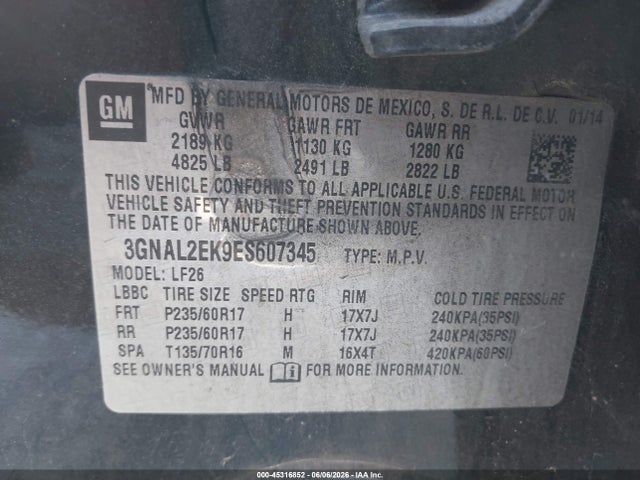 3GNAL2EK9ES607345 Chevrolet Captiva Sport 2ls