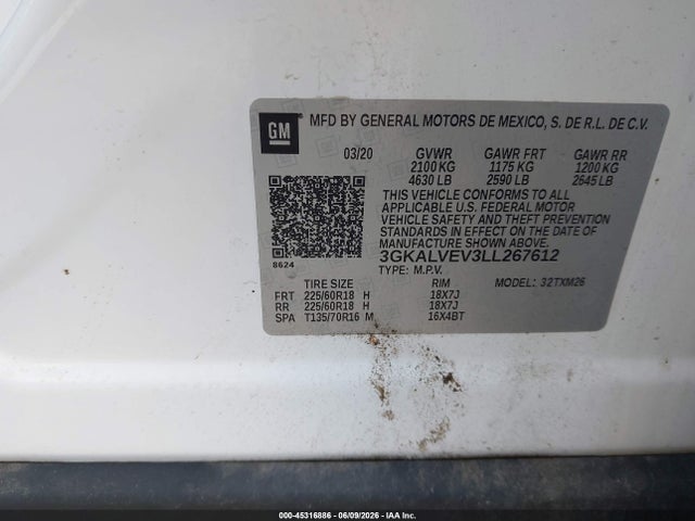 Aukcja sprzedaży 2020 Gmc Terrain Awd Slt, vin: 3GKALVEV3LL267612, numer aukcji: 45316886