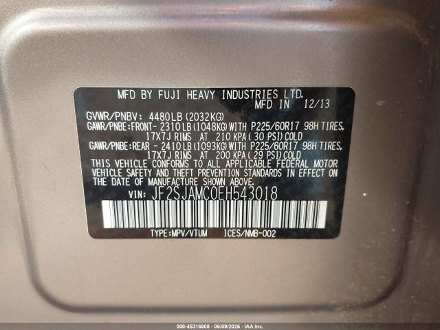 Auction sale of the 2014 Subaru Forester 2.5i Touring, vin: JF2SJAMC0EH543018, lot number: 45316908