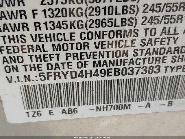 45316921 :رقم المزاد ، 5FRYD4H49EB037383 vin ، 2014 Acura Mdx Technology Package مزاد بيع