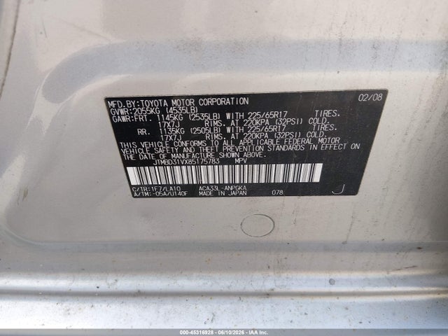 Aukcja sprzedaży 2008 Toyota Rav4 Limited, vin: JTMBD31VX85175783, numer aukcji: 45316928