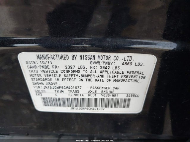 Продаж на аукціоні авто 2012 Infiniti Ex35 Journey, vin: JN1AJ0HP6CM401037, номер лоту: 45316931