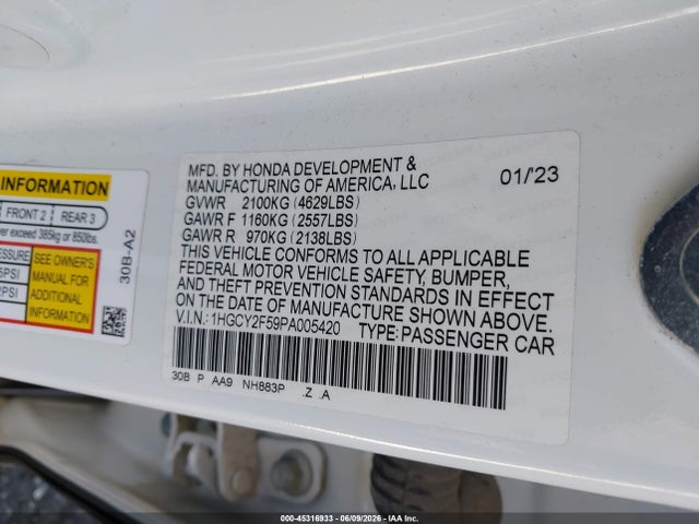 1HGCY2F59PA005420 Honda Accord Hybrid Sport