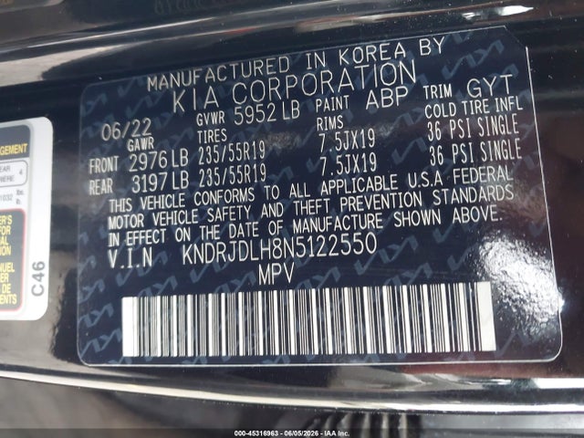 Продажа на аукционе авто 2022 Kia Sorento Plug-in Hybrid Sx, vin: KNDRJDLH8N5122550, номер лота: 45316963
