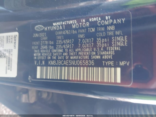 Hyundai TUCSON SEL 2022 KM8JBCAE5NU065836 Image 9
