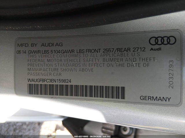 Aukcja sprzedaży 2014 Audi A6 2.0t Premium, vin: WAUGFBFC3EN159824, numer aukcji: 45316985