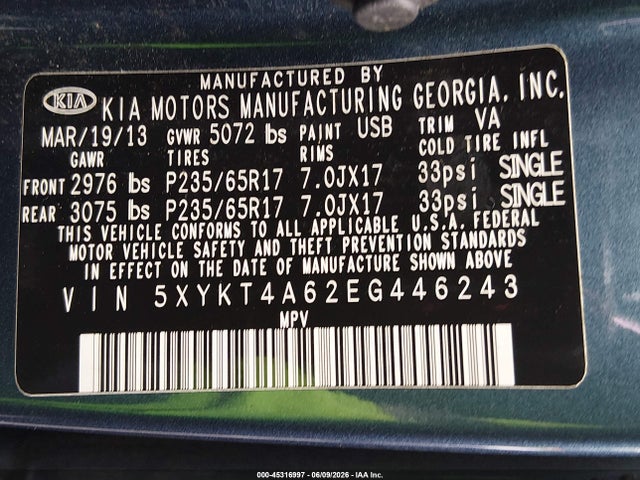 KIA SORENTO LX 2014 5XYKT4A62EG446243 Image 9